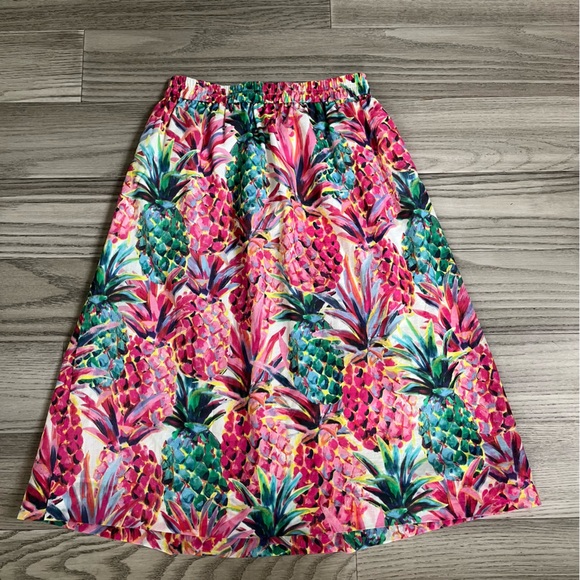 J. Crew Pull On Midi Skirt In Ratti Pineapple Tropical Print Size 0 - Picture 2 of 8